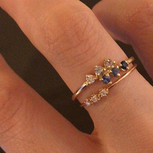 WWAKE Gradient Blue Sapphire and Diamond 14k gold ring - Picture 6 of 7